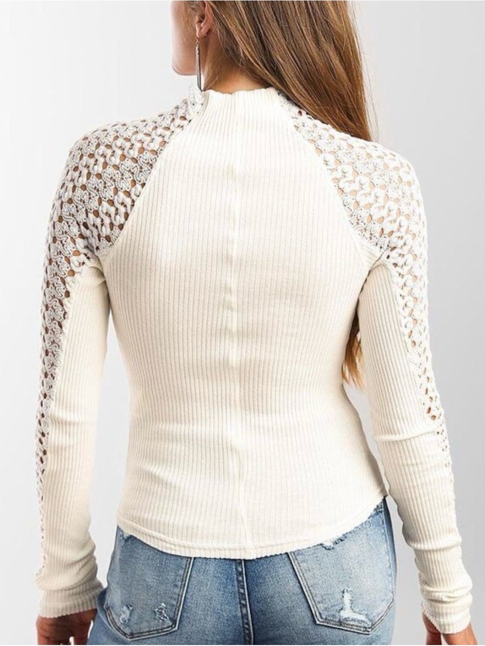 NWT Free People Clemente Crochet Sleeve Ribbed Top M - Picture 4 of 14